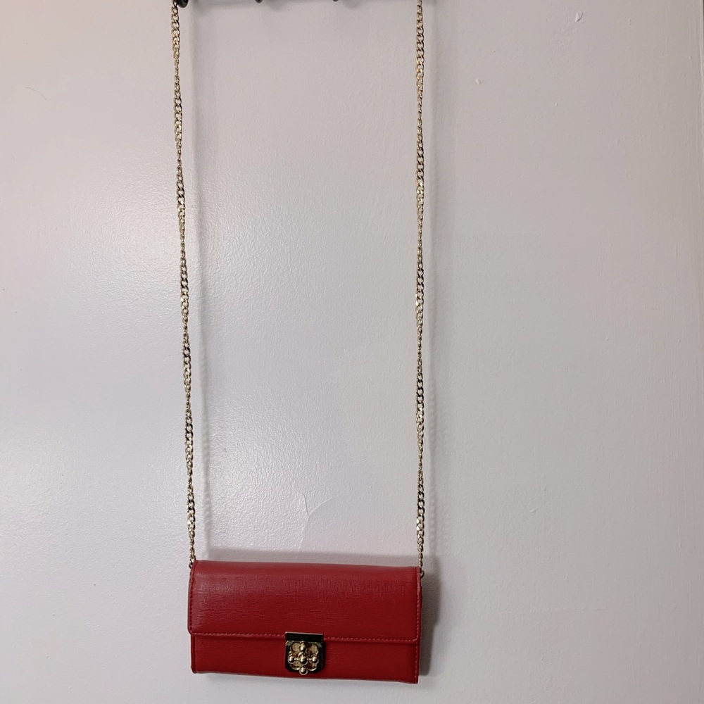 Red Clutch with Gold Strap